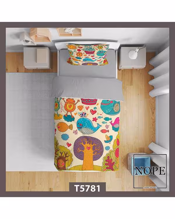 سرویس لحاف روتختی کودک یک نفره 5 تکه نوپه هوم Nopehome طرح پترن حیوانات کد T5781