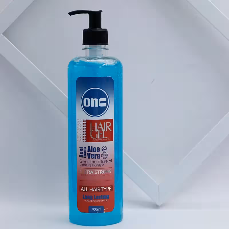 عمده فروشی ژل پمپی موی سر رنگ آبی انس onc مناسب انواع مو حجم 700 میل 90953