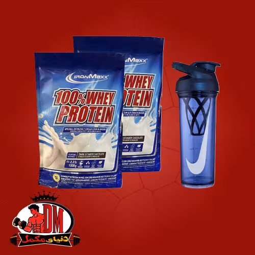 پک پروتئین وی 100 آیرون مکس 1000 گرمی دو عددی شیکر