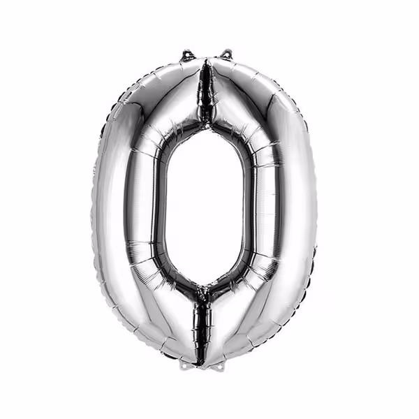 بادکنک فویلی عدد 0 نقره ای کارتی