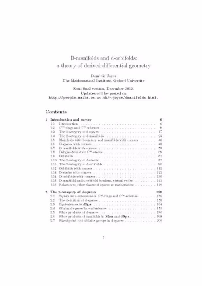 خرید و دانلود نسخه کامل کتاب D-manifolds and d-orbifolds: a theory of derived differential geometry [draft]