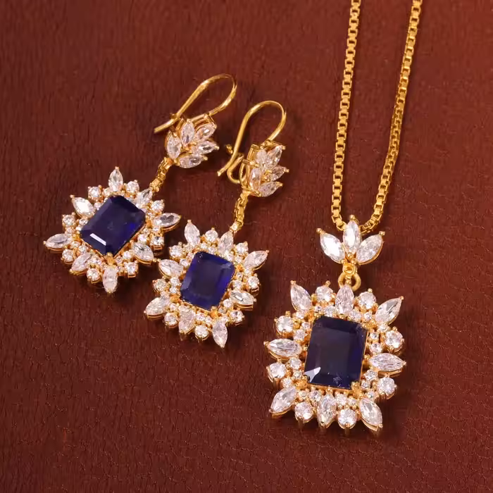 نیم ست یاقوت کبود زنانه کد 29156 - جواهری مشاهیر