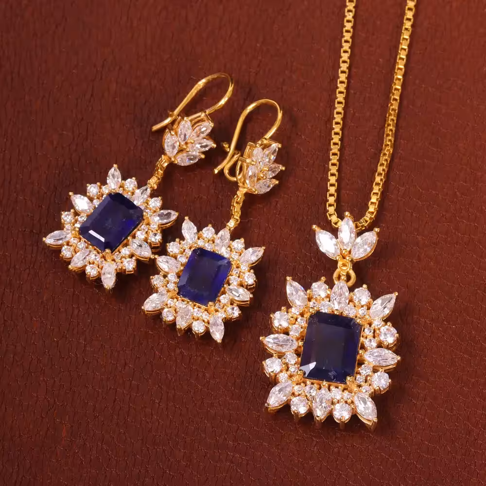 نیم ست یاقوت کبود زنانه کد 29156 - جواهری مشاهیر