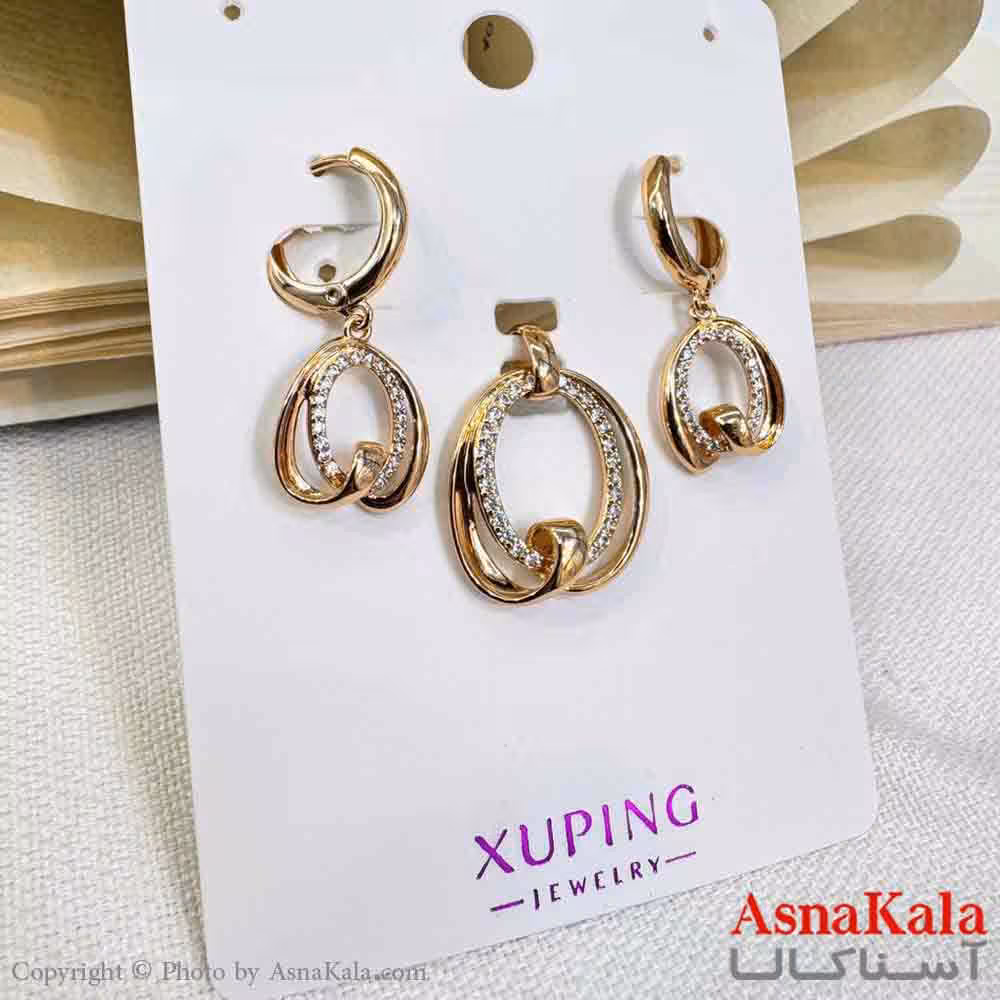 نیم ست زنانه ژوپینگ مدل نگینی شامل گوشواره و گردنبند کد NIM14695W