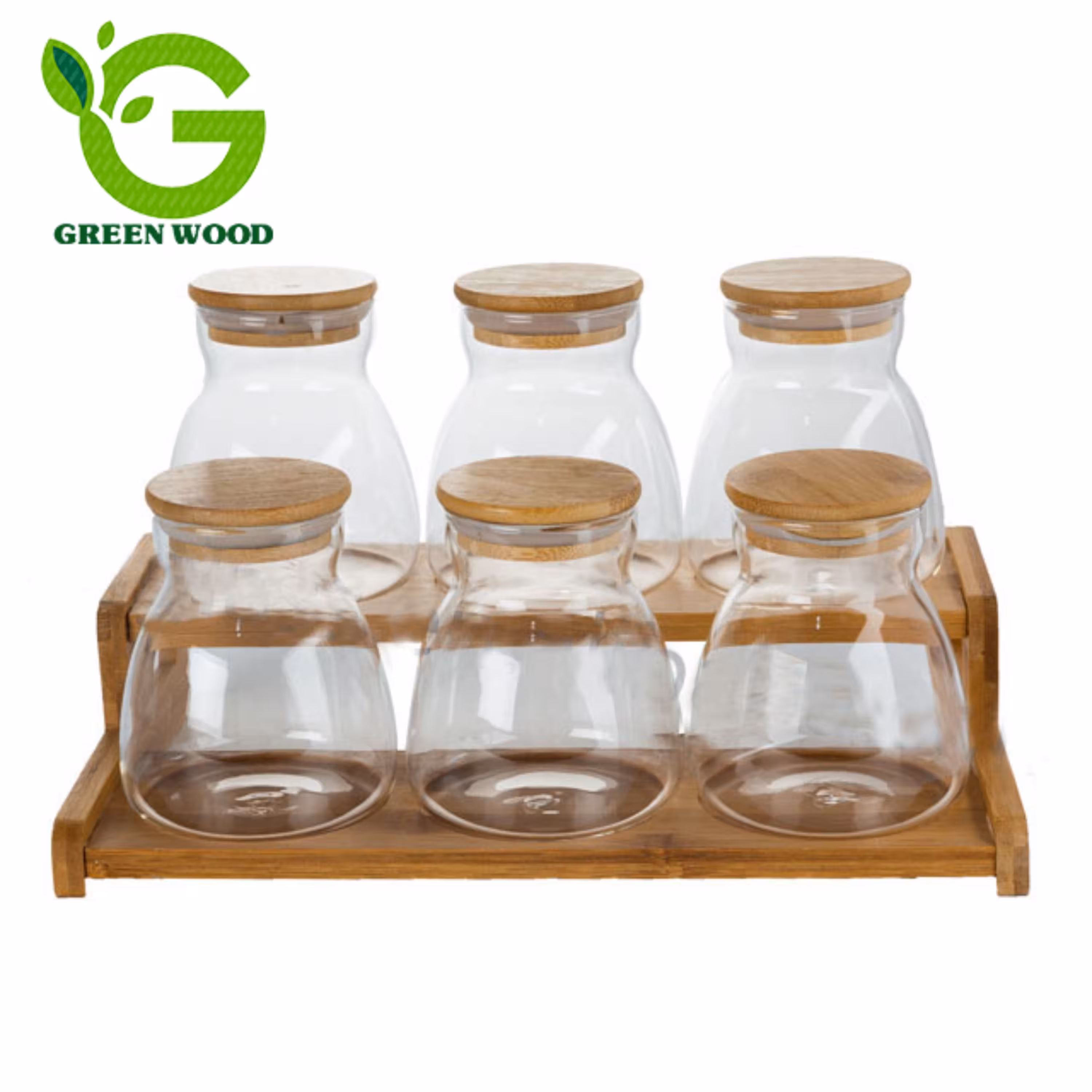 پاسماوری 7 پارچه ست بانکه (جا حبوباتی) بامبو شیشه ای پیرکس کد Gw90401003