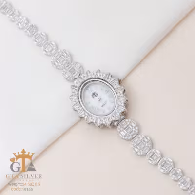 ساعت مچی زنانه نقره طرح طلا سفید عیار 925 کد 19155