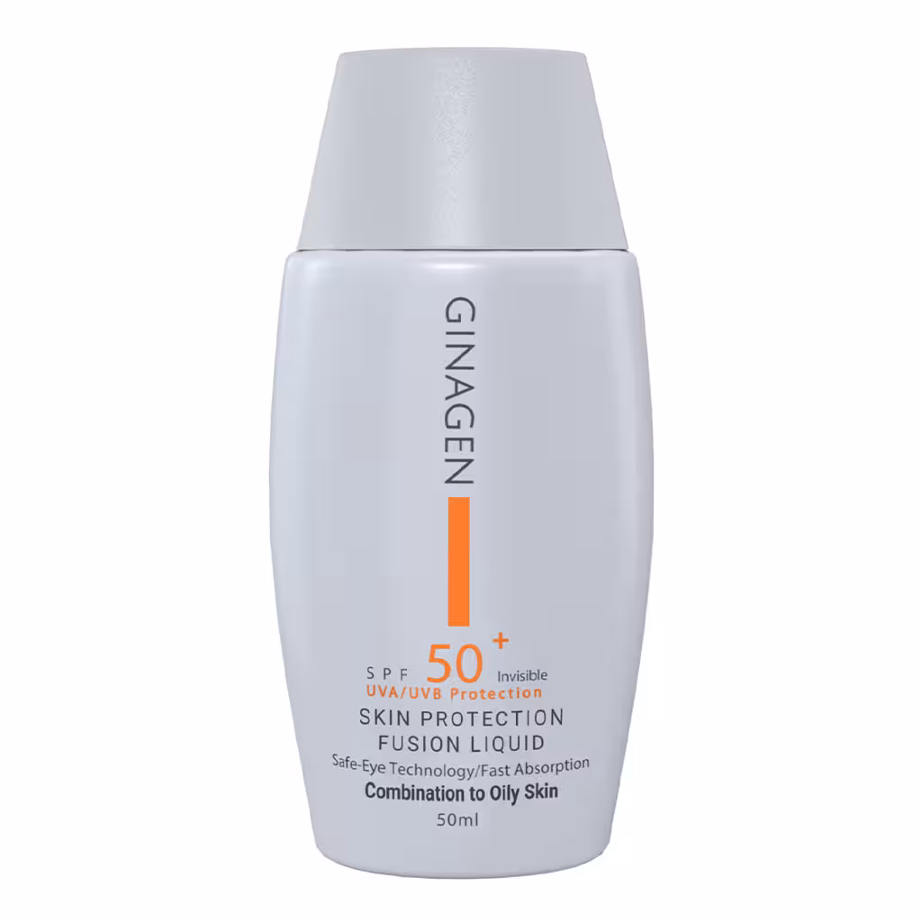 ضد آفتاب فیوژن واتر بی رنگ پوست چربSPF50 ژیناژن ginagen