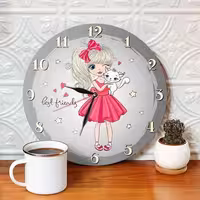 ساعت دیواری کودک طرح دختر و گربه سایز 30 سانتیمتر