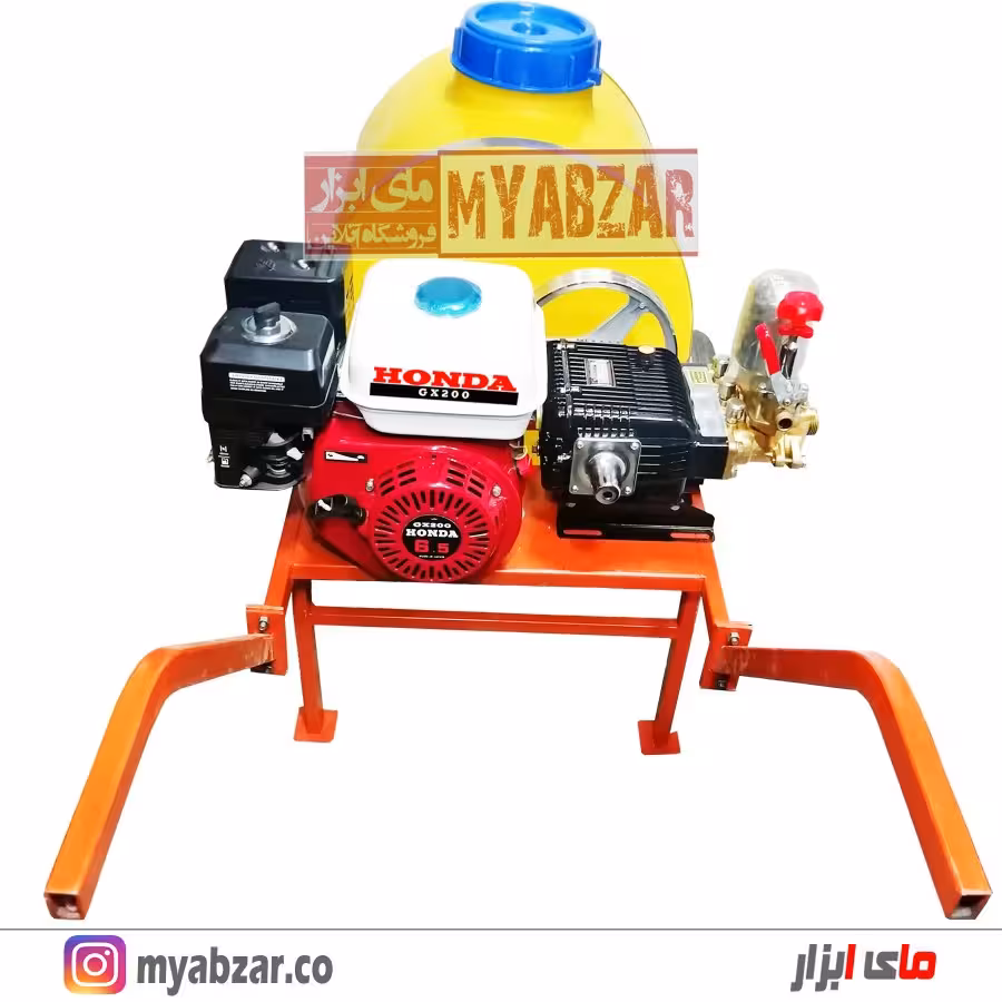 سمپاش 100 لیتری موتور هوندا GX200 اصلی با پمپ 45 بار مشکی طرح رینو پاور