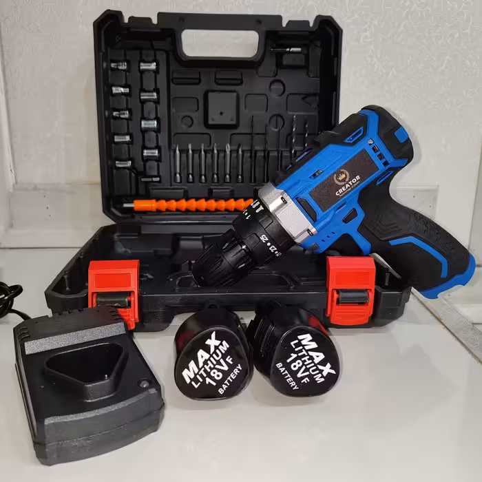 دریل شارژی 18 ولت چکشی کریتور مدل CR18003 دوباتری همراه لوازم کامل و کیف حمل پیچگوشتی شارژی 18 ولت کریتور