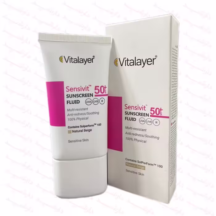 فلوئید ضد آفتاب صورت ویتالیر SPF50، رنگ بژ طبیعی، مناسب پوست حساس، حجم 50 میلی لیتر