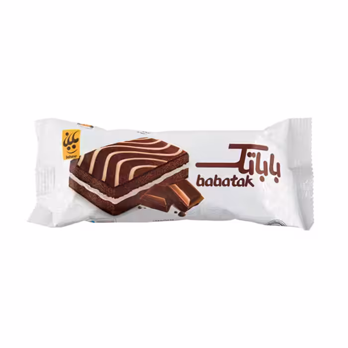 کیک دولایه کاکائویی با مغز کرم شیری باباتک بابانا 50 گرمی