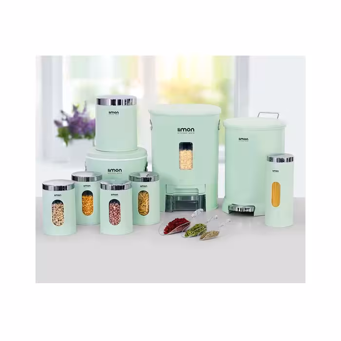 سرویس آشپزخانه گرد لیمون9پارچه درب شفاف سبز