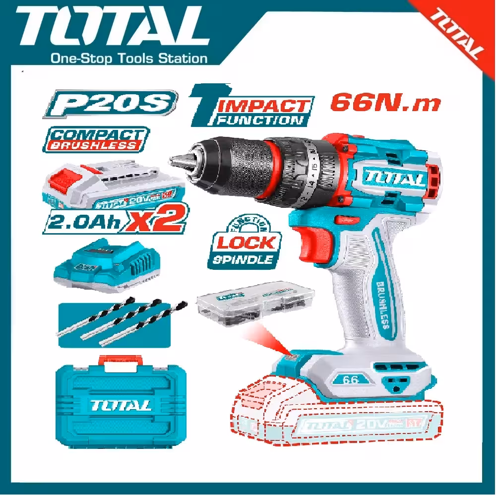 دریل شارژی براشلس TOTAL مدل TIDLI20668 | 20 ولت، 66 نیوتن‌متر