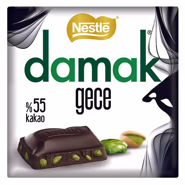 شکلات نستله داماک با مغز پسته کاکائو تلخ 55 درصد حجم 60 گرم
