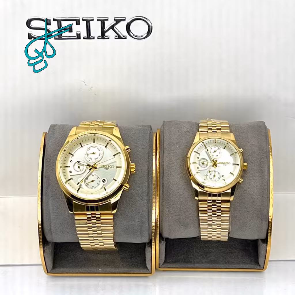 خرید ست ساعت زنانه و مردانه فول تایم سیکو فلزی کیفیت عالی دارای رنگبندی کد 2116901 - ردگل