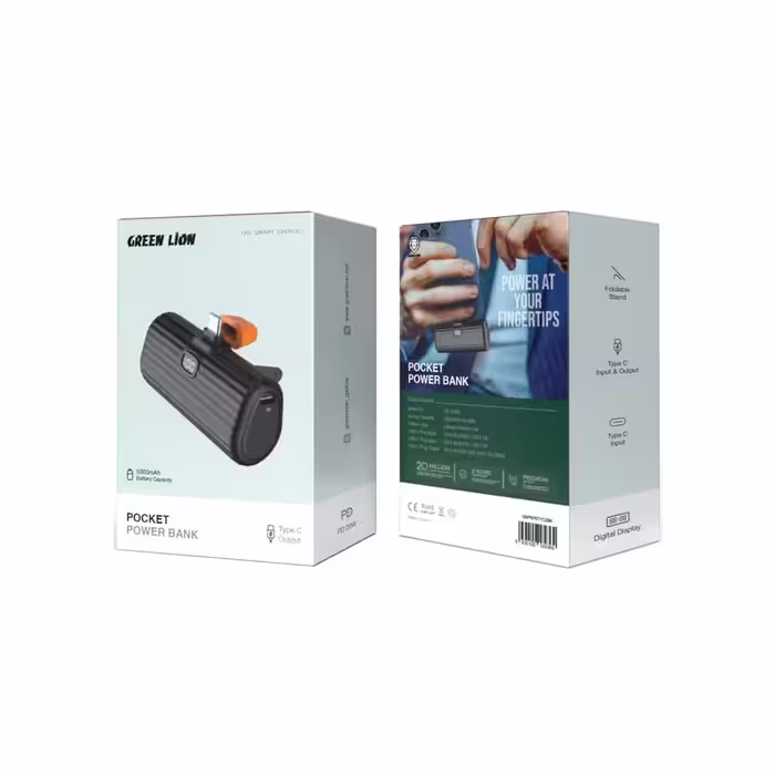 پاوربانک جیبی کانکتور تایپ سی 5000 میلی آمپر گرین Green Pocket Power Bank 5000mAh PD 20W with type-c Connector