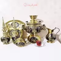 سماور زغالی برنجی 6 لیتری توپی دسته توری طرح هخامنش