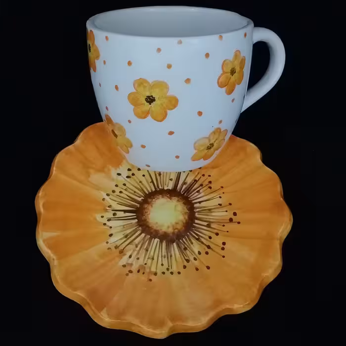  ست فنجان و نعلبکی سرامیکی هیوا طرح آفتاب گردان کمر باریک کد 10882035