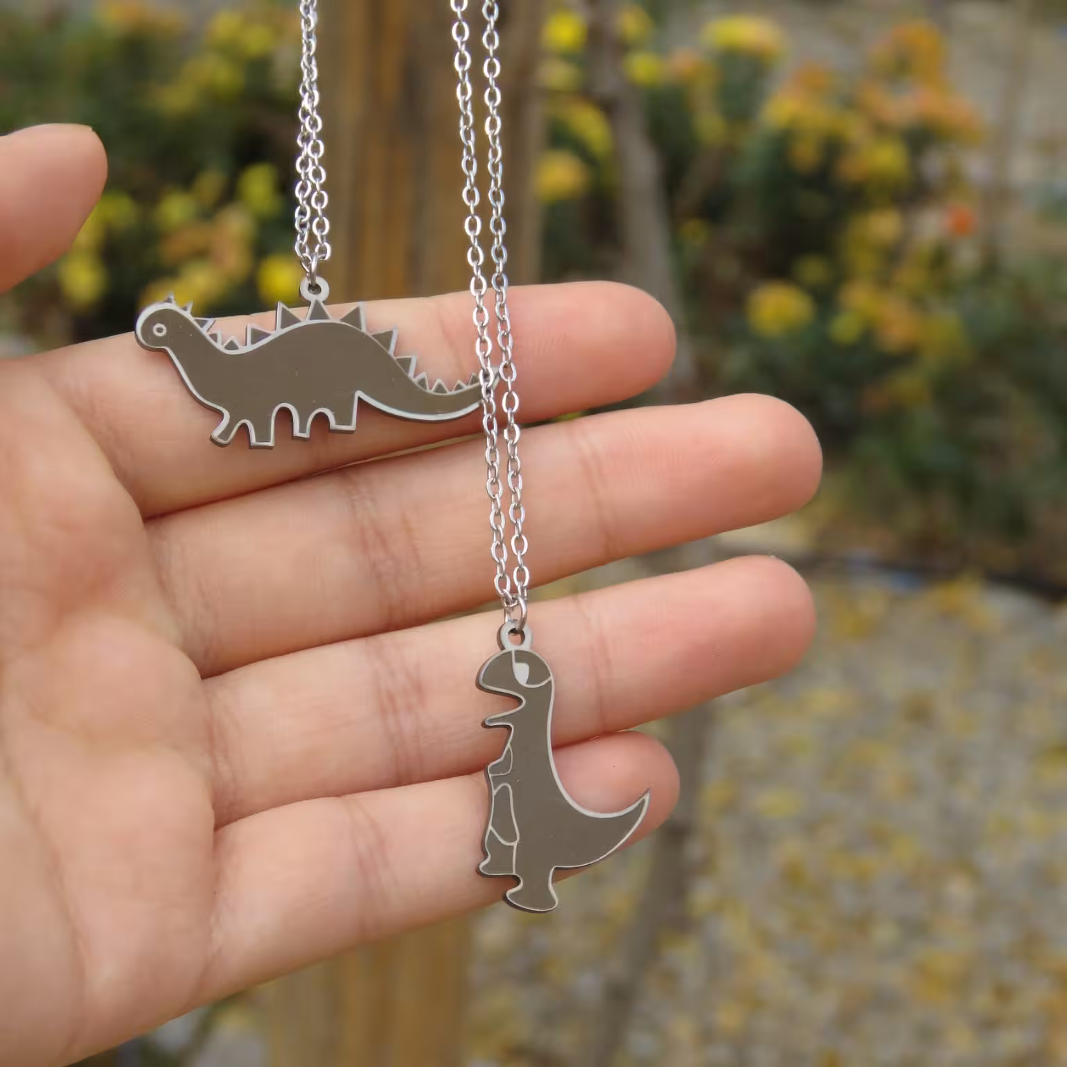گردنبند دو تکه طرح دایناسور، استیل