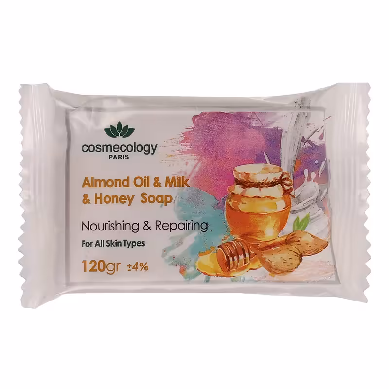 صابون شستشو کاسمکولوژی مدل روغن بادام و شیر و عسل وزن 120 گرم