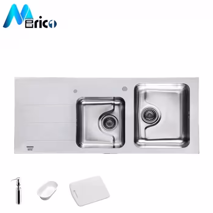 سینک استیل البرز مدل کریستال سفید توکار دو لگنه