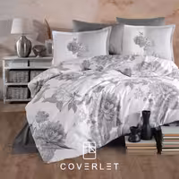 روتختی سفید طوسی طرح گل کاوری دونفره مدل Rohan