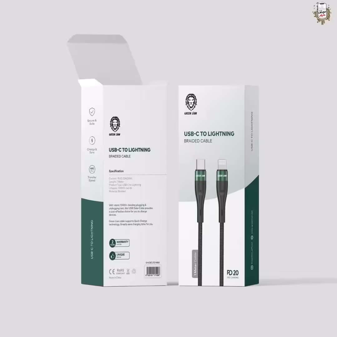 کابل تایپ سی به لایتنینگ گرین Green USB-C to Lightning braided cable