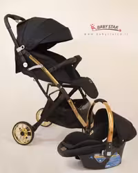 سرویس کالسکه مدل بیبی فاوی baby 5 چرخ بزرگ بدنه طلایی برند بی بی استار  babystar