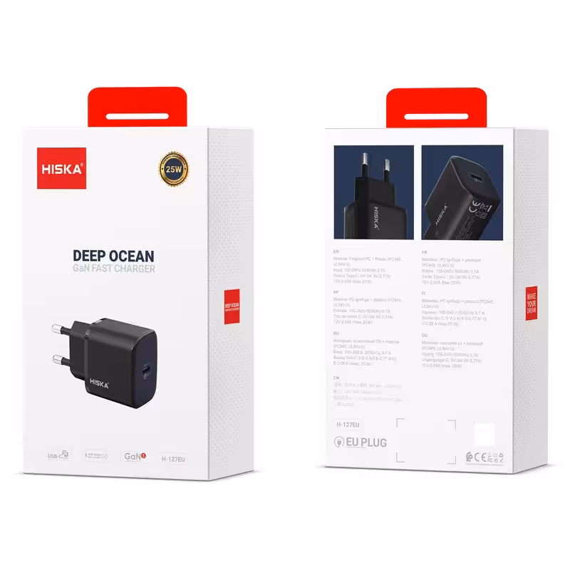 شارژر دیواری 25 وات هیسکا H-127EU GAN PD QC3.0 3A