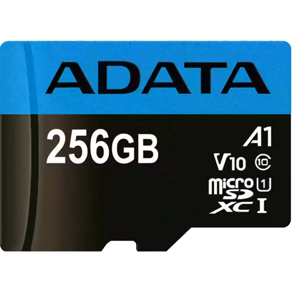 کارت حافظه microSD ای دیتا مدل V10 A1 سرعت 100MBps ظرفیت 256 گیگابایت به همراه آداپتور SD