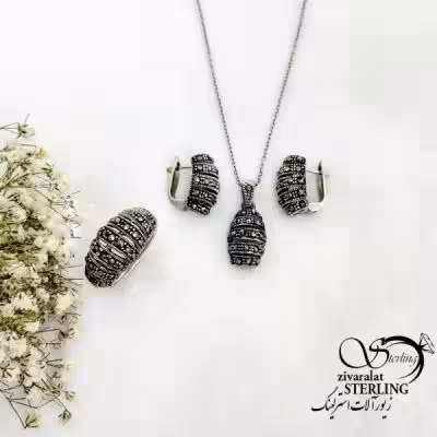 نیمست نقره 925 عیار سیاه قلم طرح کلاسیک کد 19635