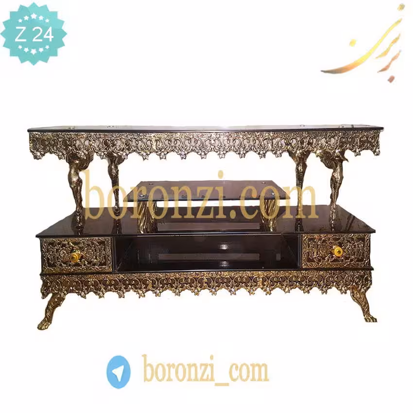 میز تلویزیون برنزی گل یاس دو کشو