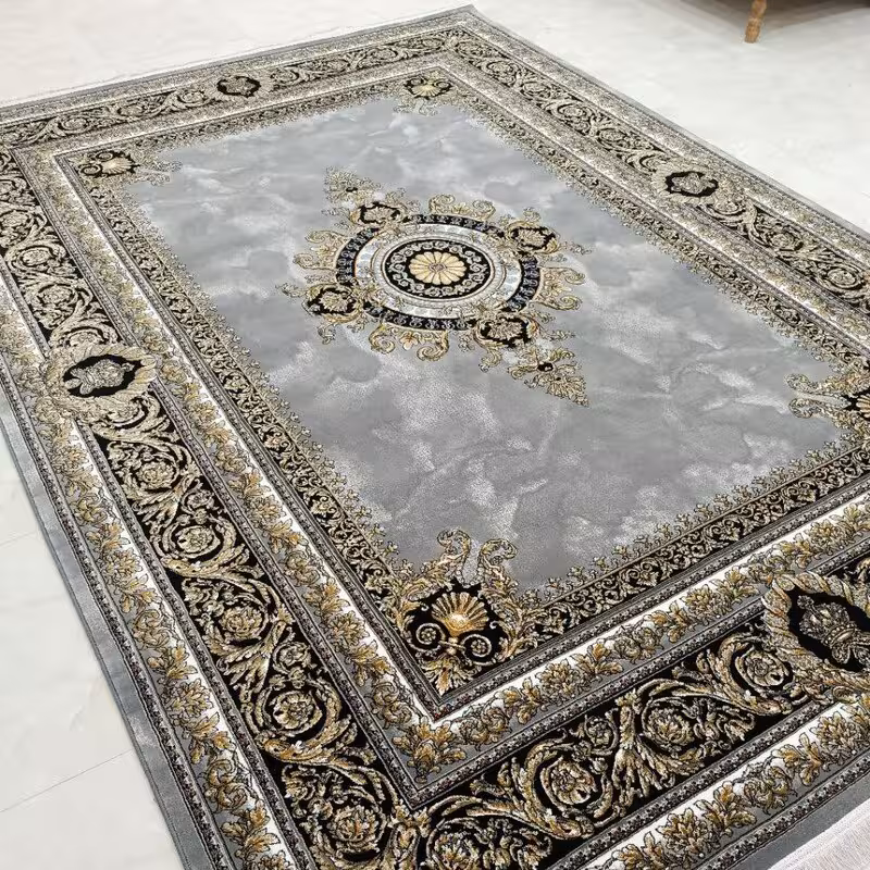 فرش ماشینی کاشان700شانه100درصدآکرلیک طرح ورساچه طوسی12متری(باارسال رایگان)