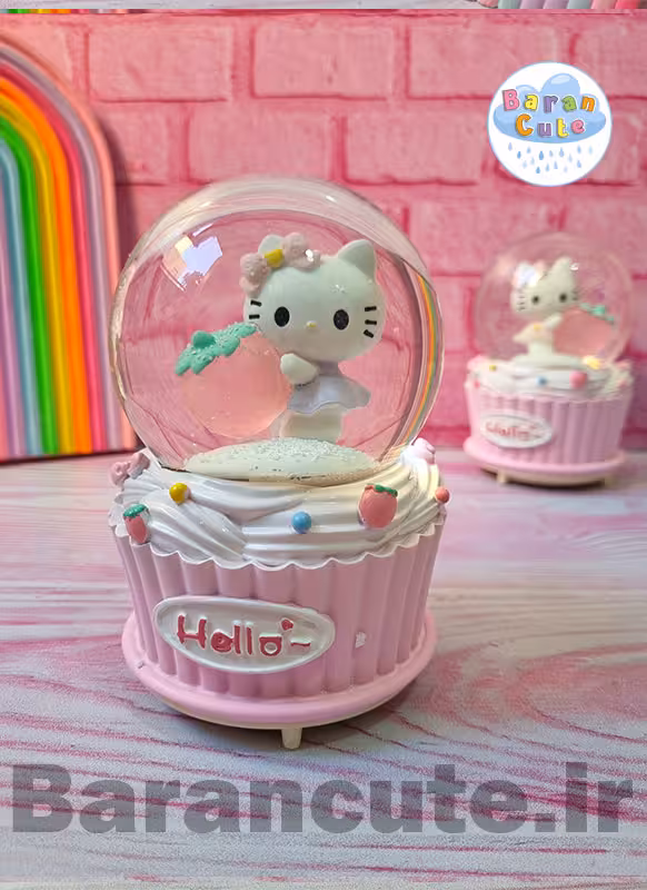 گوی موزیکال پمپی برفی چراغ دار سایز بزرگ طرح کیتی و توت فرنگی B