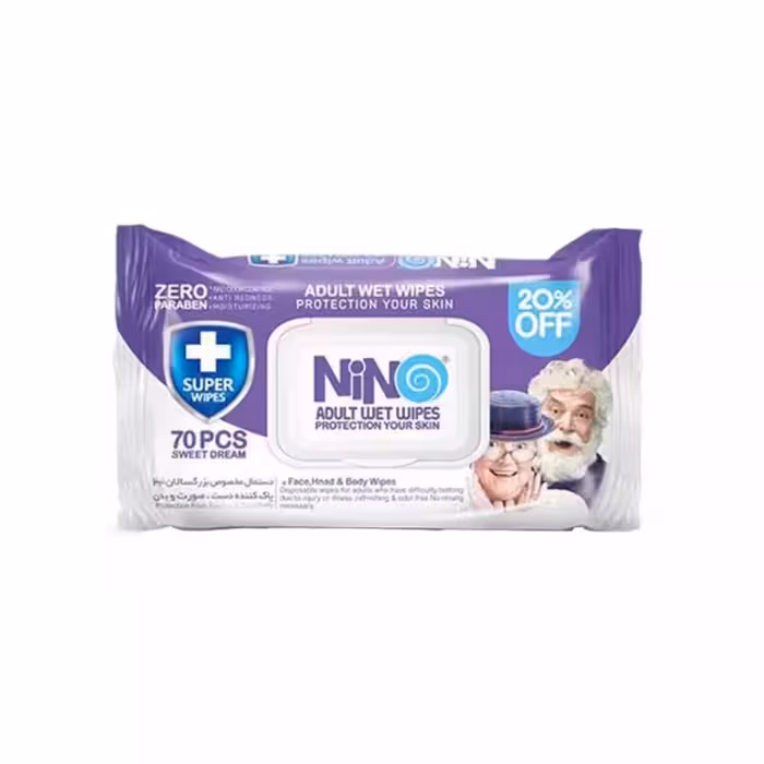 دستمال مرطوب معطر پاک کننده دست و صورت نینو مخصوص بزرگسالان