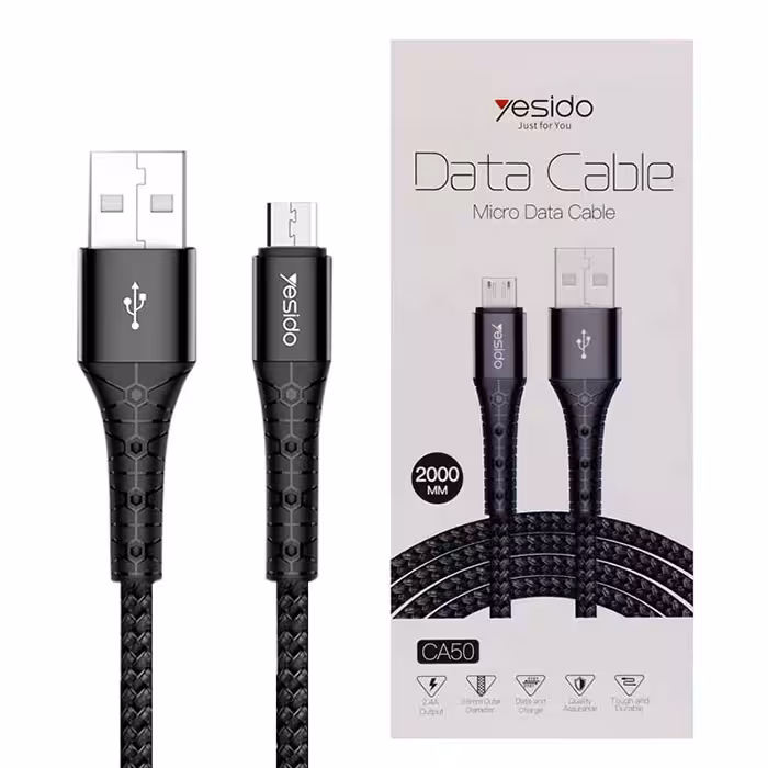 کابل USB به micro-usb یسیدو YESIDO CA50 طول 2متر 2.4 آمپر