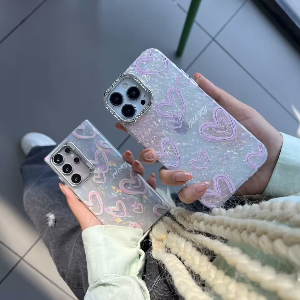 قاب Pink Love قلب صورتی صدفی