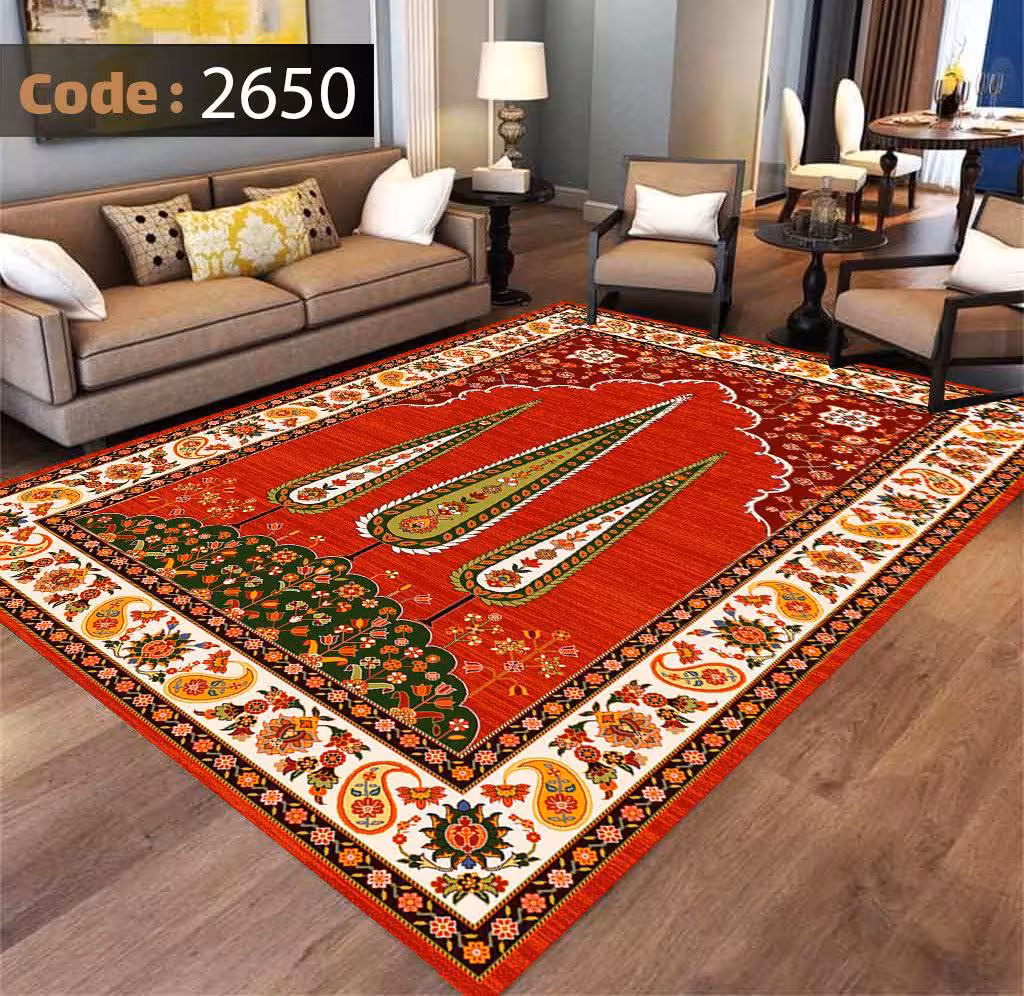 کاورفرش روفرشی دورکشدار گوشه لیفه ای لاکی ، آبی و متنوع کد 2650