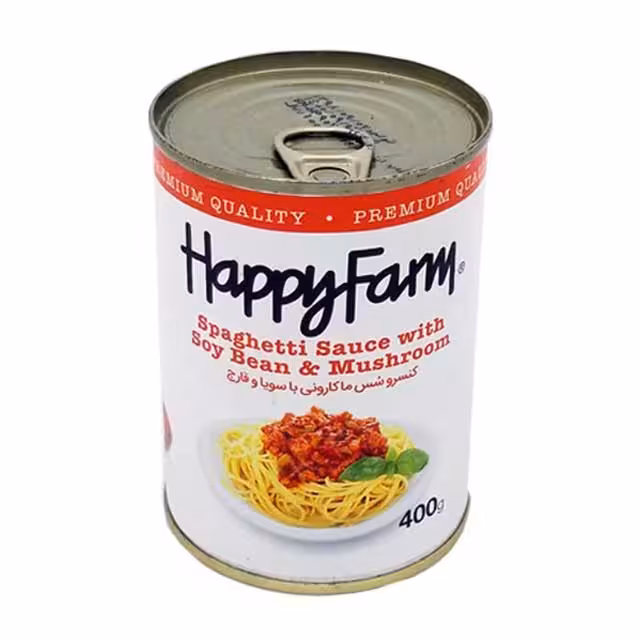 کنسرو سس ماکارونی با سویا و قارچ هپی فارم 400 گرمی