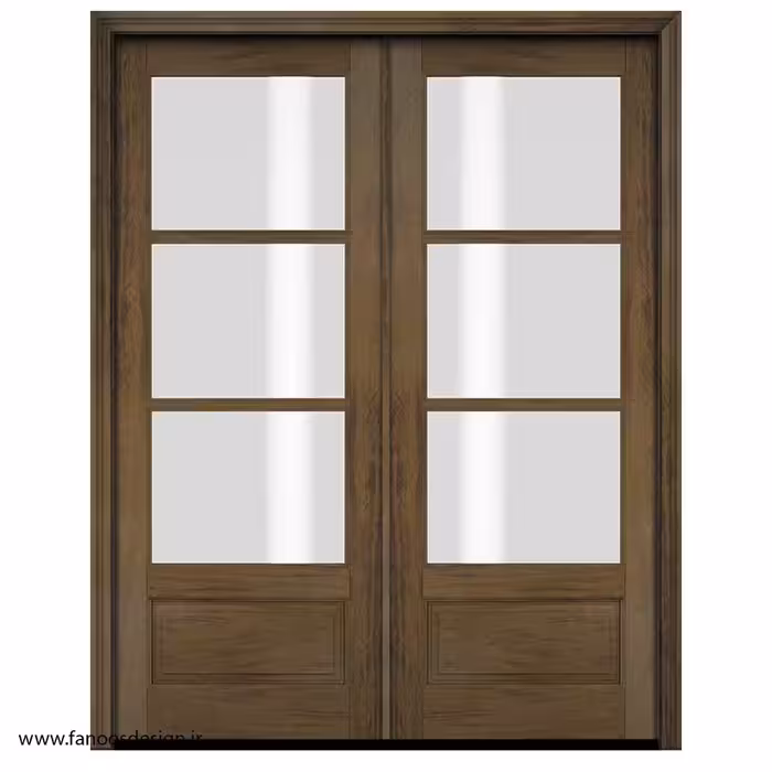 درب چوبی با چوب بلوط اروپایی دو لنگه شیشه خور کد 1205
