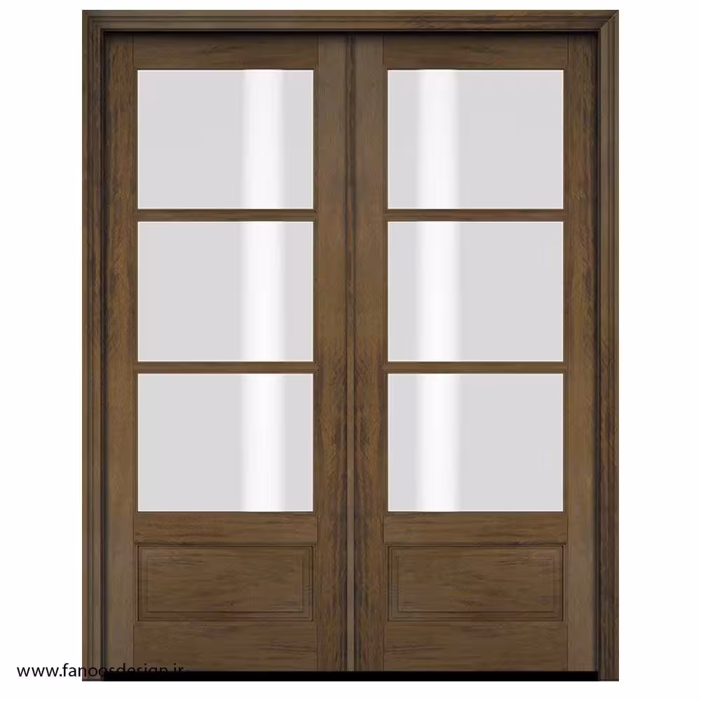 درب چوبی با چوب بلوط اروپایی دو لنگه شیشه خور کد 1205