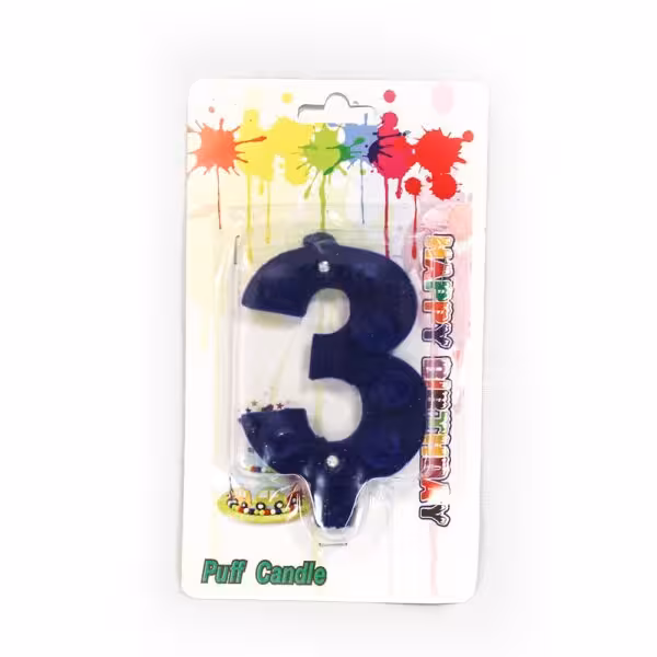 شمع مخملی عدد سه آبی