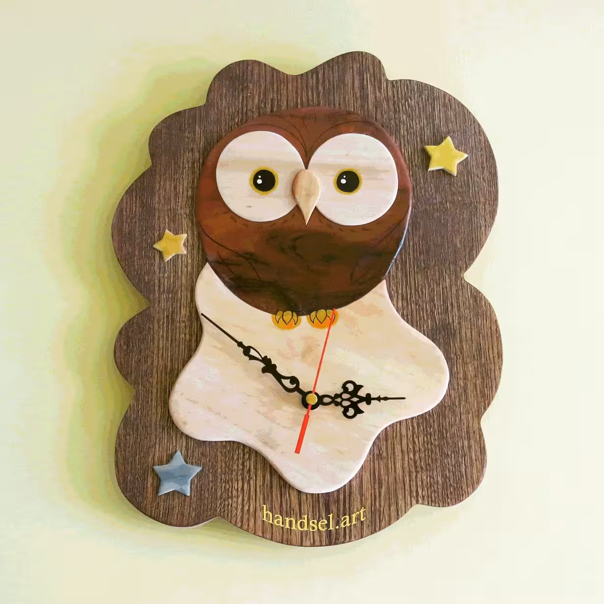 ساعت دیواری چوبی جغد و ستاره