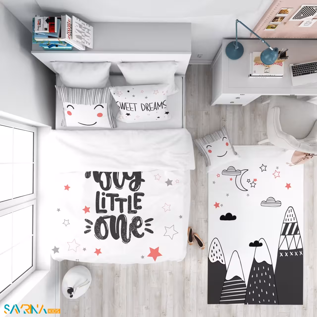 سرویس روتختی طرح سفید مشکی یک نفره کد A3048