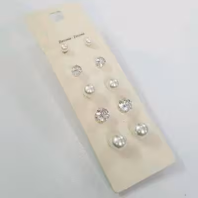 پک پنج جفتی اقتصادی گوشواره گلگوش نقره ای سنگ زیرکنیا و مروارید