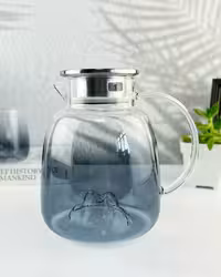 پارچ و لیوان پیرکس دودی مدل کوه یخ درب استیل