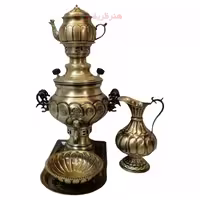 سرویس سماور ذغالی 5 پارچه برنجی مدل گل ظرفیت 3 لیتر