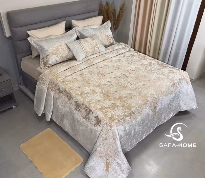 روتختی دونفره عروس 7 تکه طرح پتینه استلا طلایی