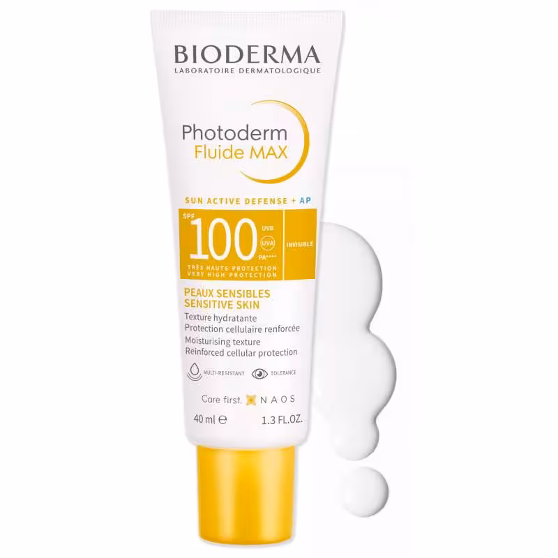 ضد آفتاب فتودرم مکس فلوئید بی رنگ بایودرما SPF100 حجم 40 میل BIODERMA PHOTODERM FLUIDE MAX SPF100